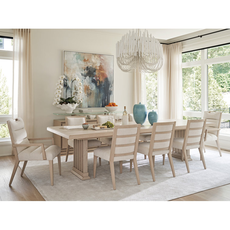 Beige Wood Extendable Rectangular Dining Table for Eight