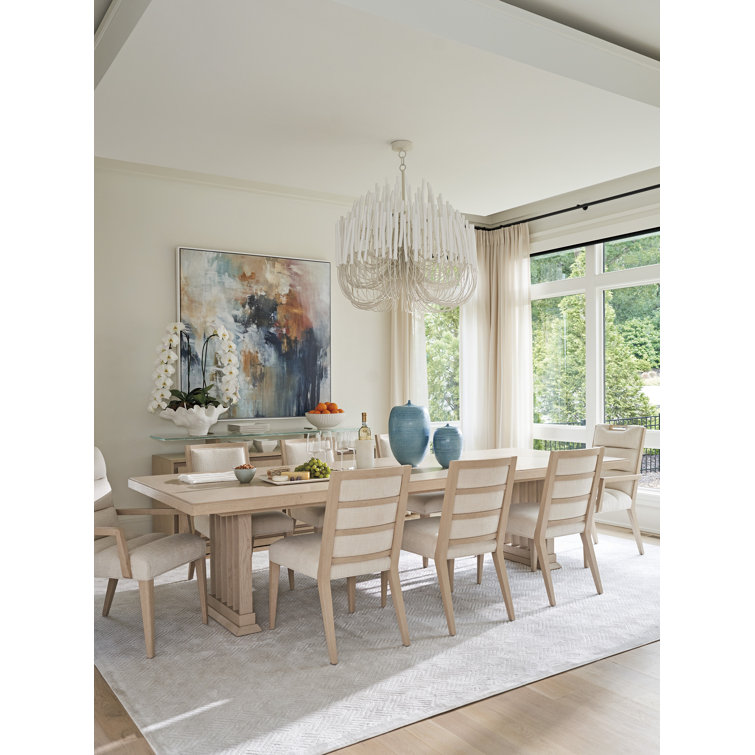Beige Wood Extendable Rectangular Dining Table for Eight