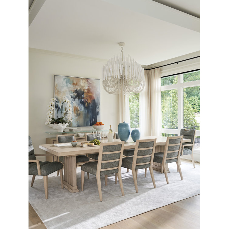 Beige Wood Extendable Rectangular Dining Table for Eight