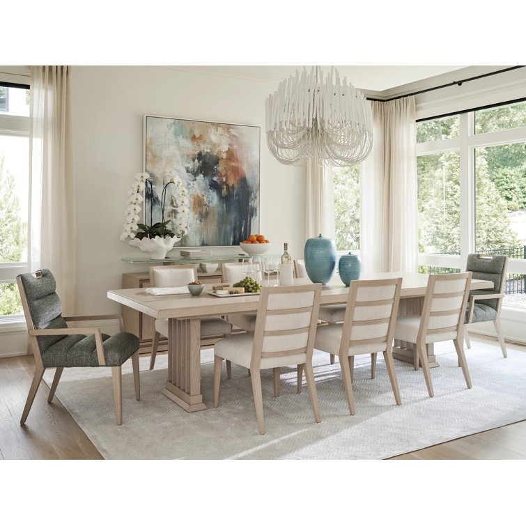 Beige Wood Extendable Rectangular Dining Table for Eight