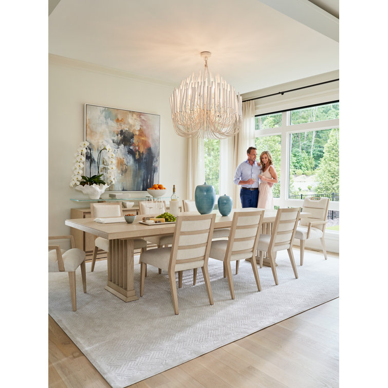 Beige Wood Extendable Rectangular Dining Table for Eight