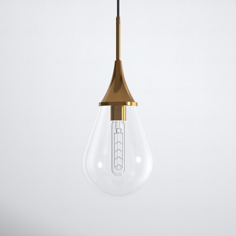 Brass and Clear Glass Teardrop Pendant Light