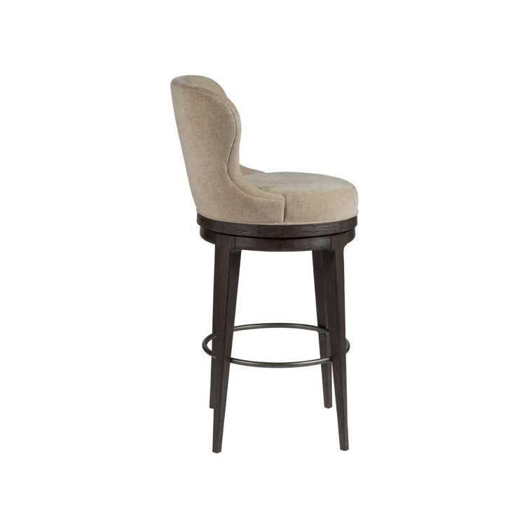 Beige and Brown Wood Swivel Bar Stool with Metal Footrest
