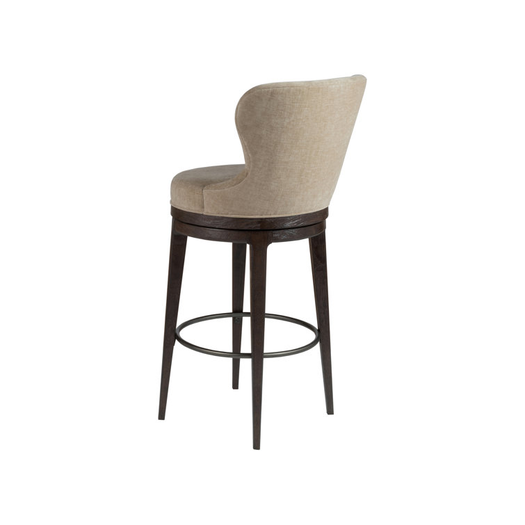 Beige and Brown Wood Swivel Bar Stool with Metal Footrest
