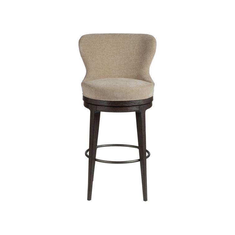 Beige and Brown Wood Swivel Bar Stool with Metal Footrest
