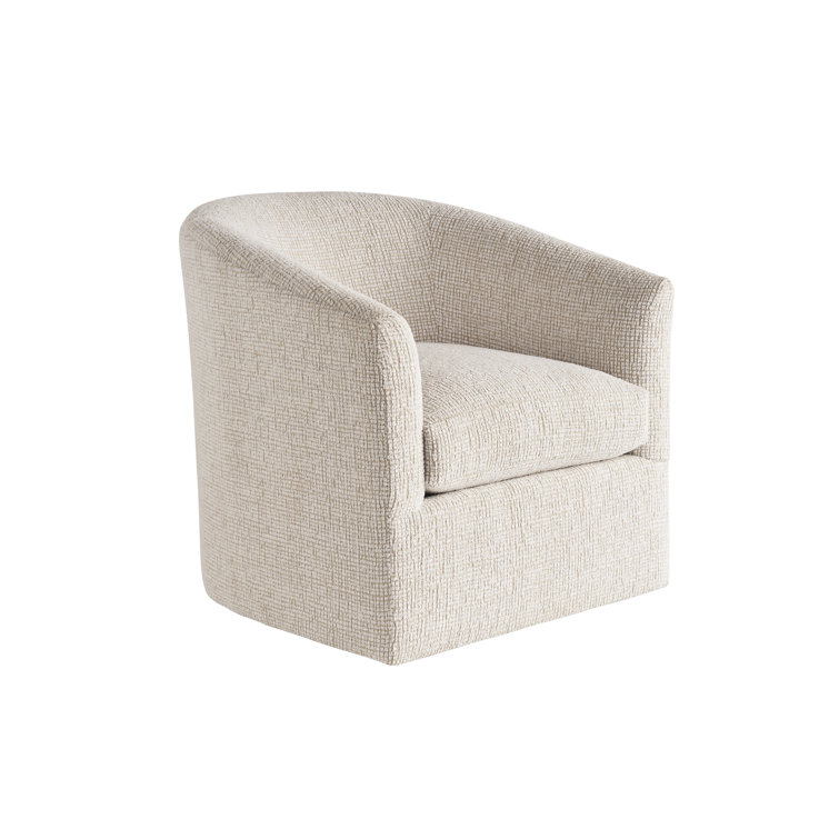 Cream Cotton Blend Swivel Barrel Chair