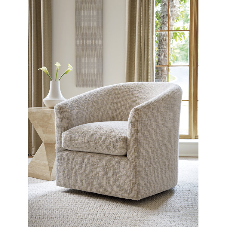 Cream Cotton Blend Swivel Barrel Chair