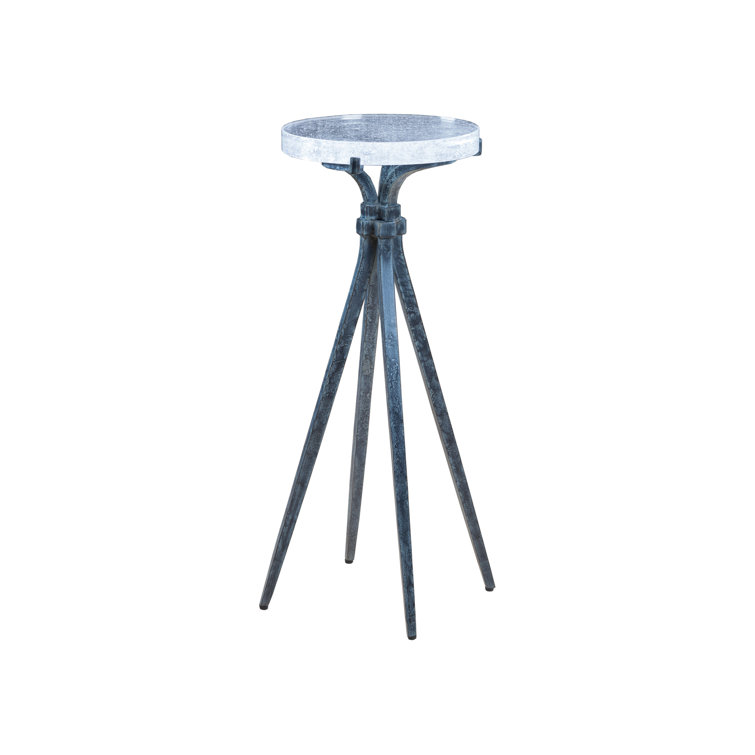 Gray Metal and Glass Round Pedestal End Table