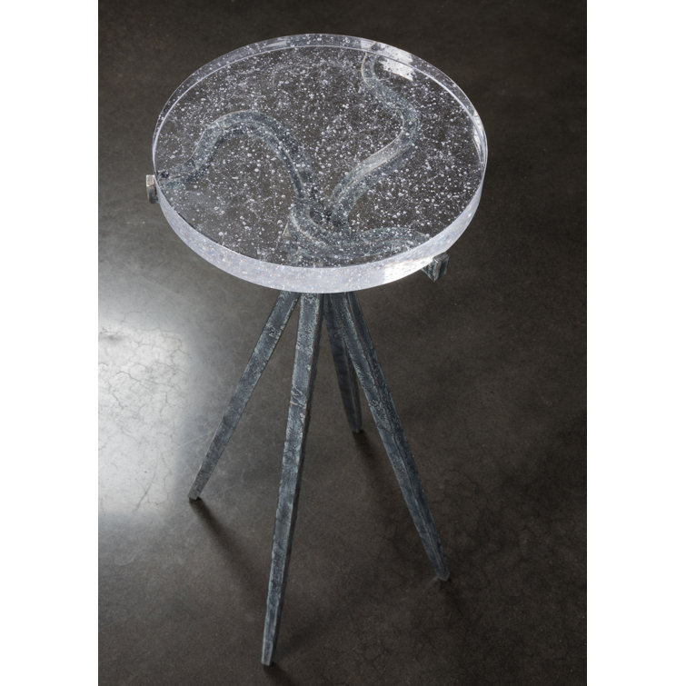 Gray Metal and Glass Round Pedestal End Table