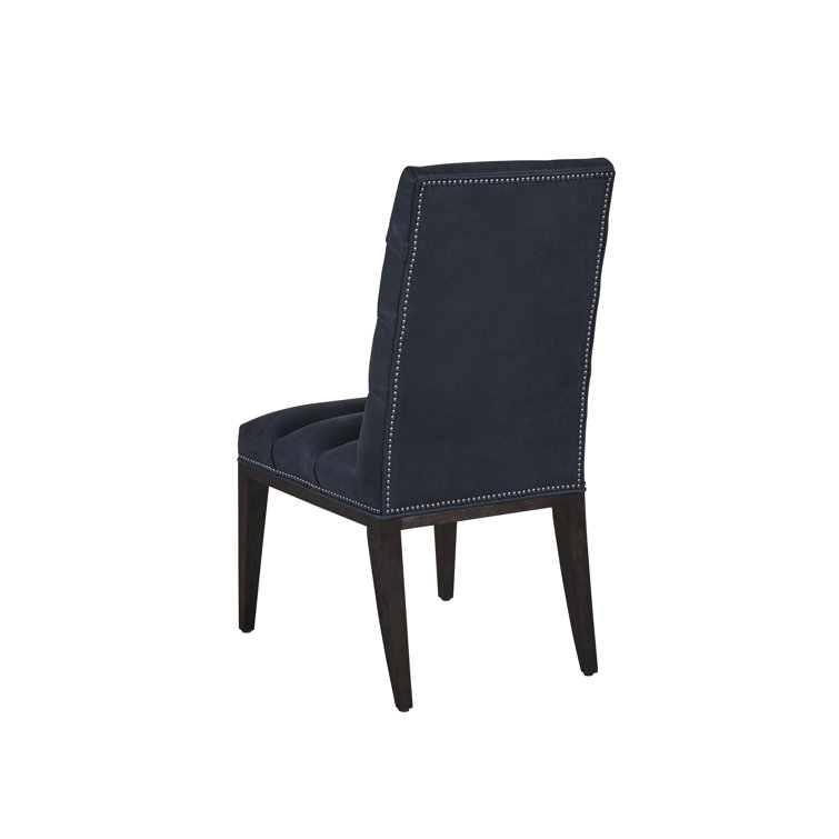 Lexington Navy Leather Upholstered Side Chair with Dark Wood Legs