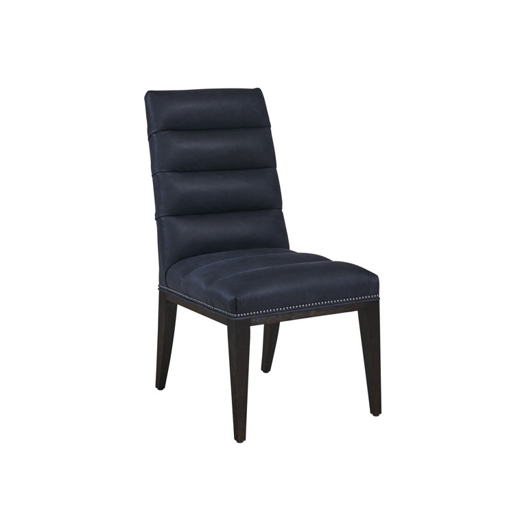 Lexington Navy Leather Upholstered Side Chair with Dark Wood Legs