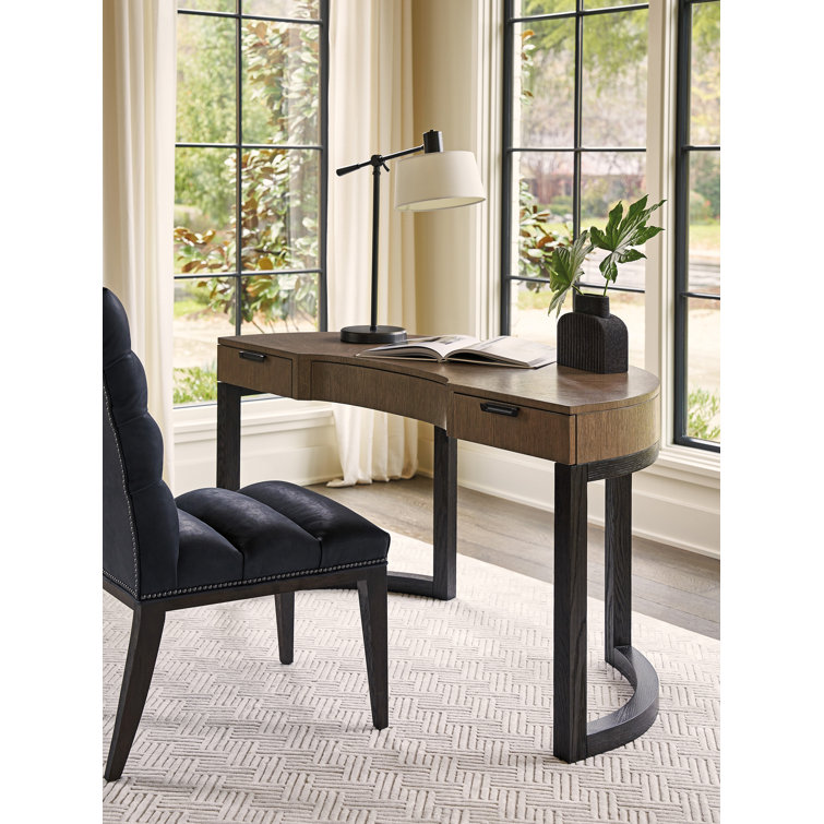 Lexington Navy Leather Upholstered Side Chair with Dark Wood Legs
