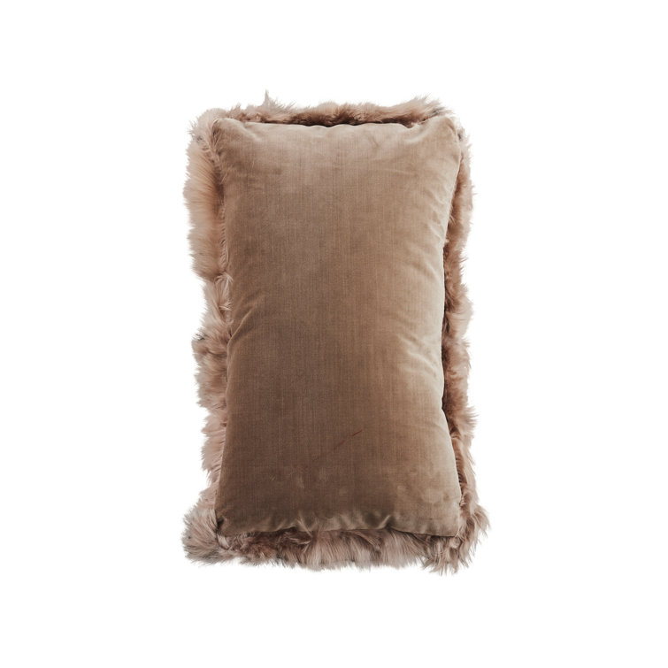 Luxurious Brown Faux-Fur Lumbar Pillow with Velvet Cover