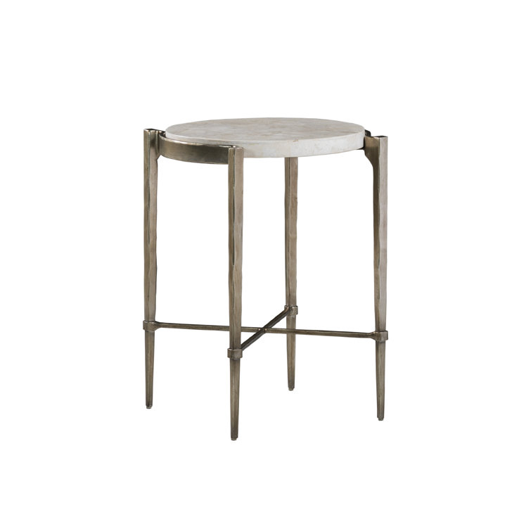 Gray Stone and Metal Round End Table