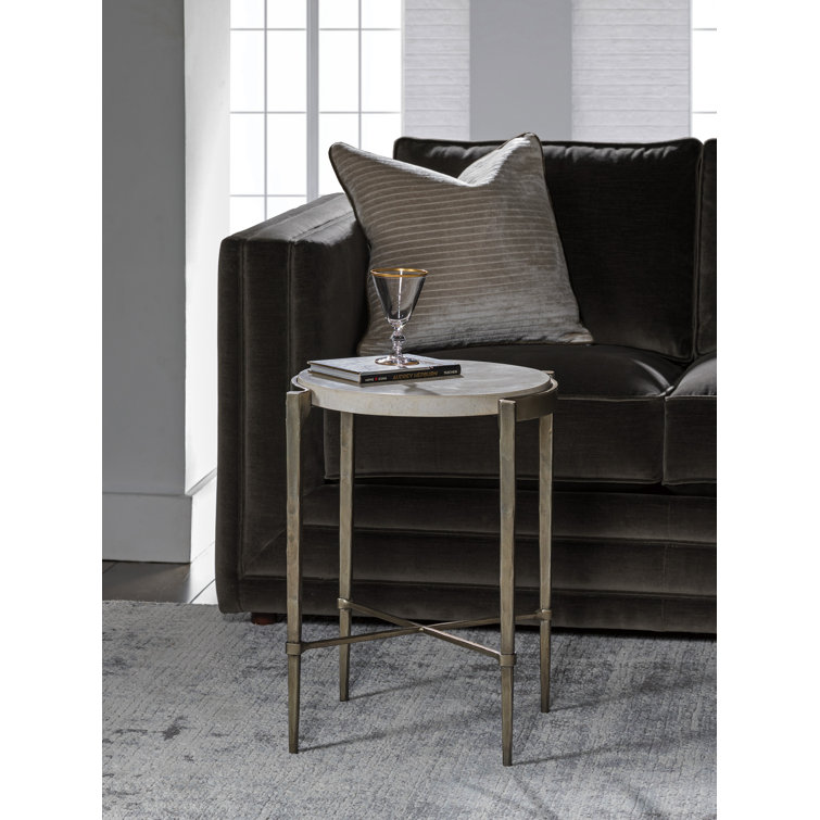 Gray Stone and Metal Round End Table