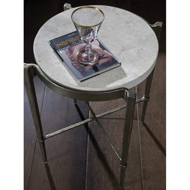 Gray Stone and Metal Round End Table