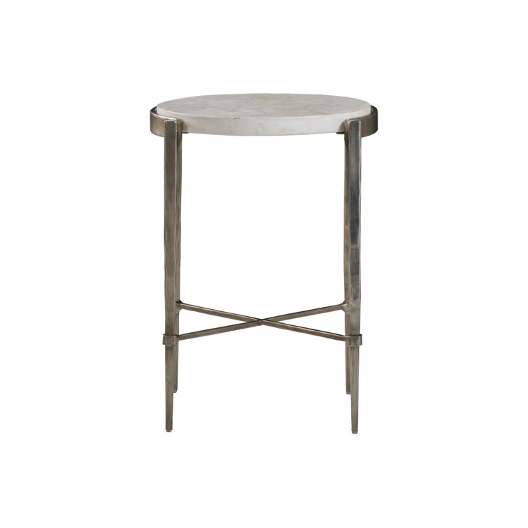 Gray Stone and Metal Round End Table