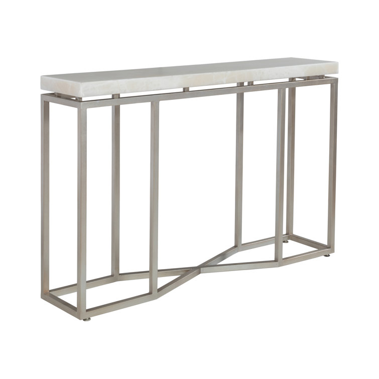 Vara 54" Rectangular White Onyx and Champagne Silver Console Table