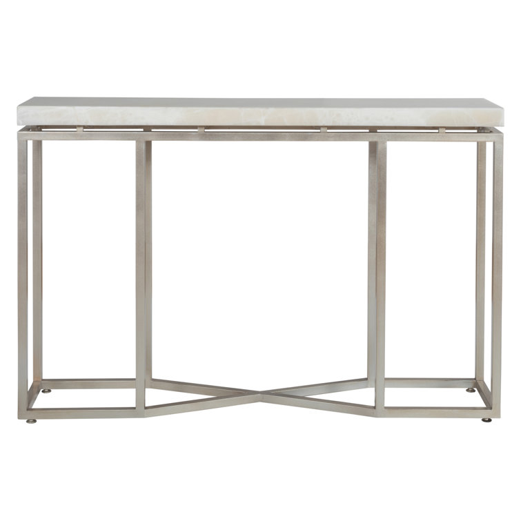 Vara 54" Rectangular White Onyx and Champagne Silver Console Table