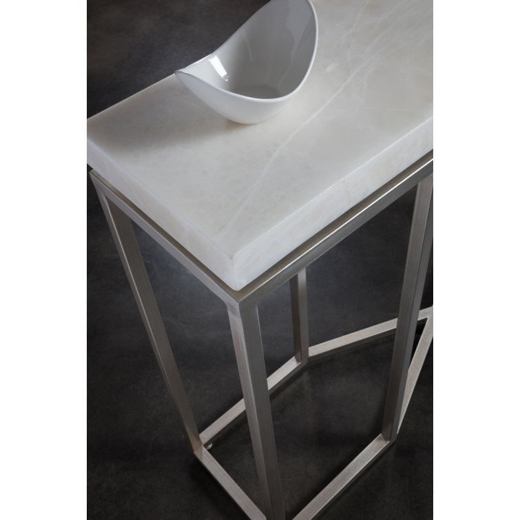 Vara 54" Rectangular White Onyx and Champagne Silver Console Table