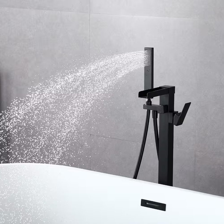 Matte Black Brass Floor-Mounted Freestanding Tub Filler