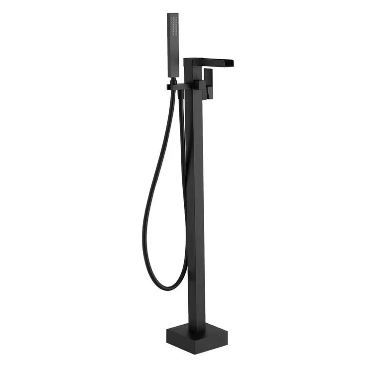 Matte Black Brass Floor-Mounted Freestanding Tub Filler