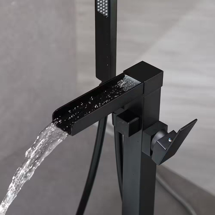 Matte Black Brass Floor-Mounted Freestanding Tub Filler