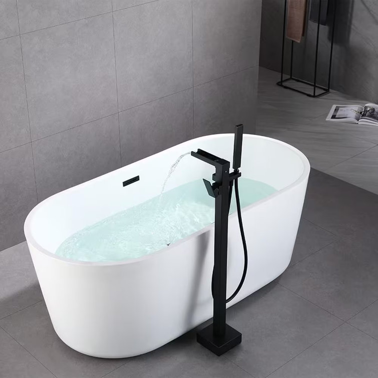 Matte Black Brass Floor-Mounted Freestanding Tub Filler