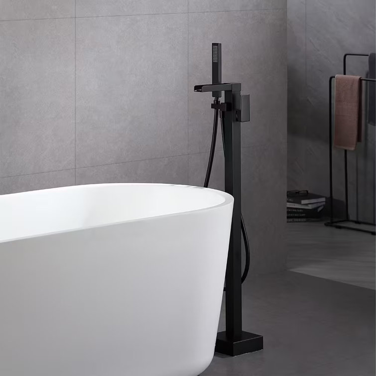 Matte Black Brass Floor-Mounted Freestanding Tub Filler