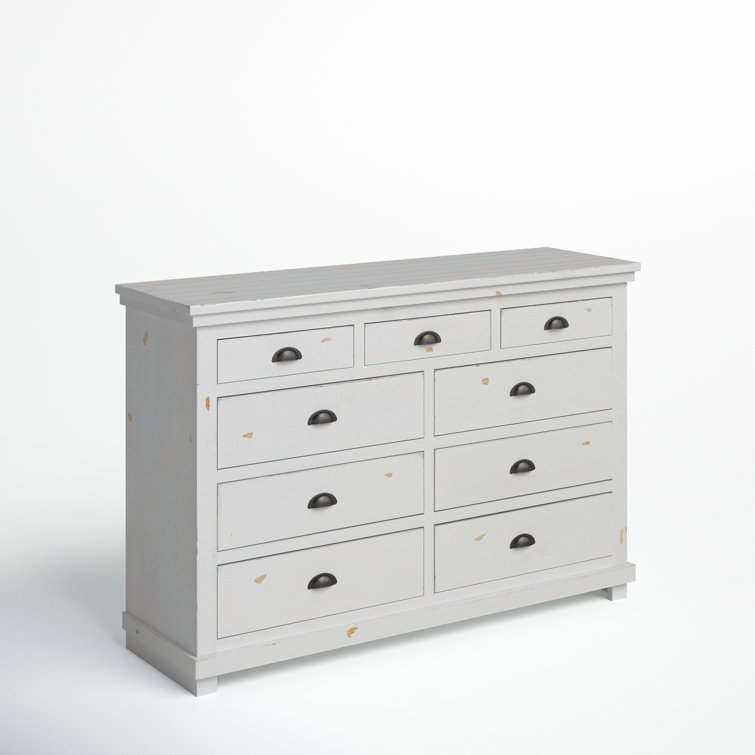 Wolferstorn Vintage 9-Drawer Solid Pine 64" Dresser with Gunmetal Pulls