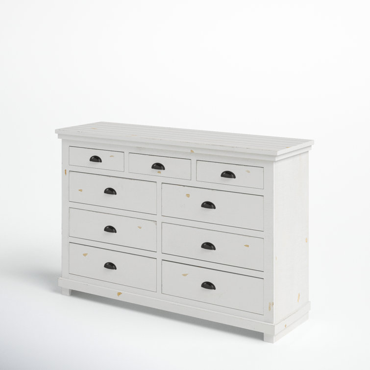 Wolferstorn Vintage 9-Drawer Solid Pine 64" Dresser with Gunmetal Pulls