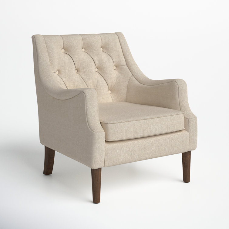 Elegant Beige Handcrafted Wood Accent Chair with Button Tufted Back
