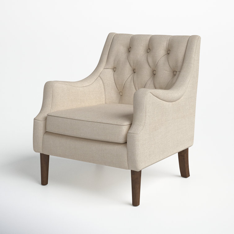 Elegant Beige Handcrafted Wood Accent Chair with Button Tufted Back