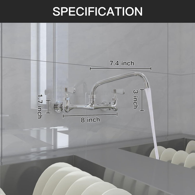 Chrome Wall Mounted 2-Handle Bathroom Faucet