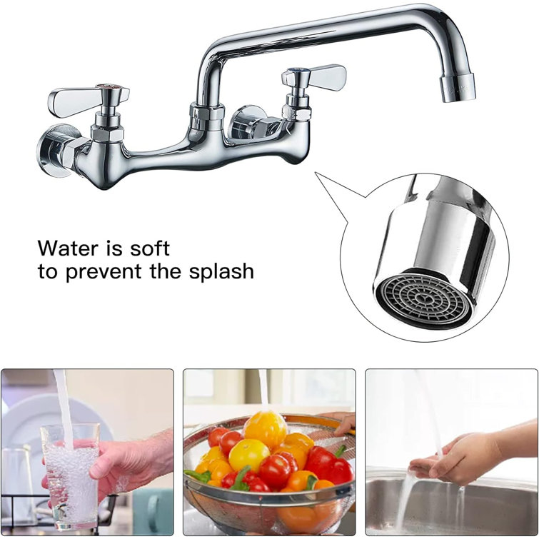 Chrome Wall Mounted 2-Handle Bathroom Faucet