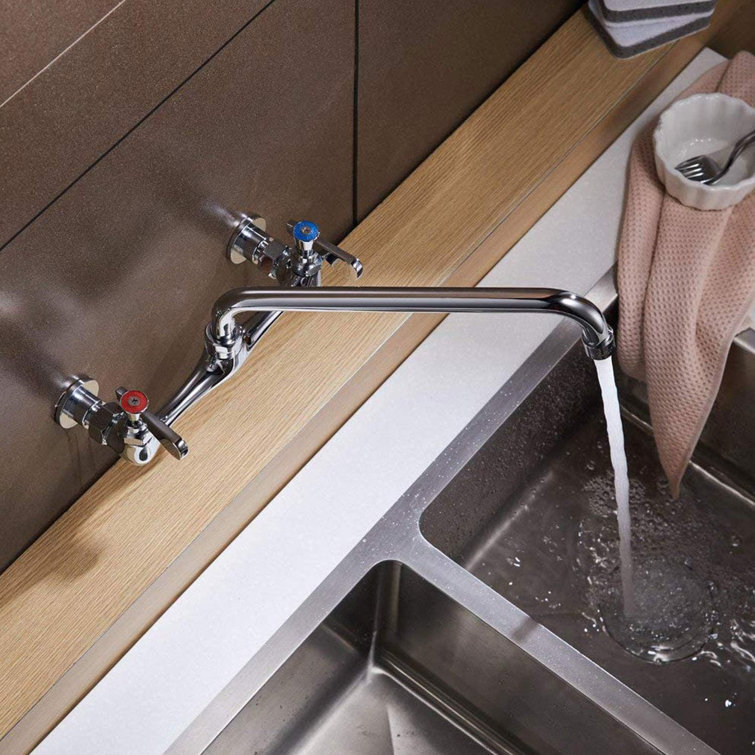 Chrome Wall Mounted 2-Handle Bathroom Faucet