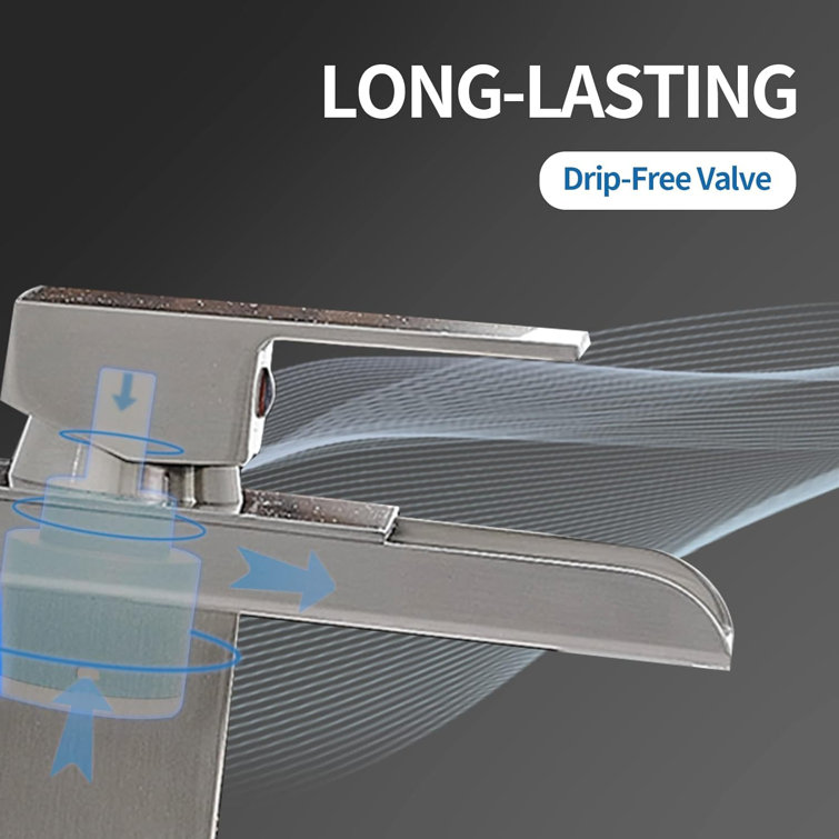 Brushed Nickel Modern Waterfall Single Handle Bathroom Faucet