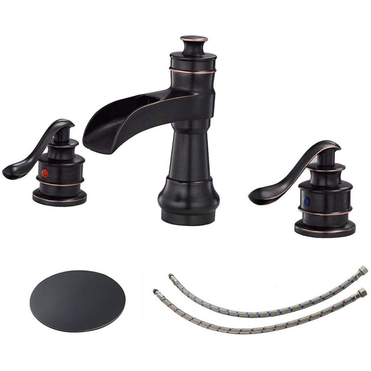 Oil-Rubbed Bronze Widespread 2-Handle Bathroom Faucet with Drain Assembly