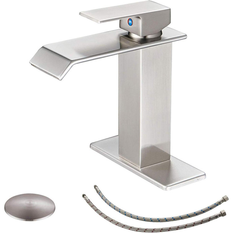 Brushed Nickel Single-Handle Waterfall Bathroom Faucet with Drain