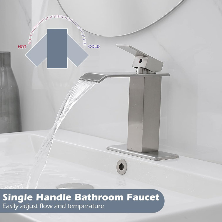 Brushed Nickel Single-Handle Waterfall Bathroom Faucet with Drain