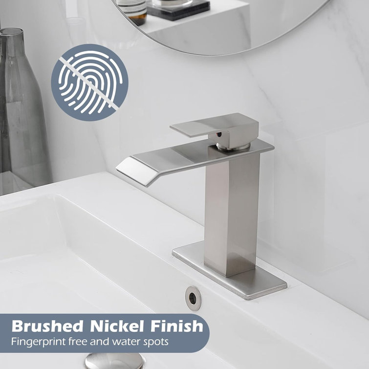 Brushed Nickel Single-Handle Waterfall Bathroom Faucet with Drain