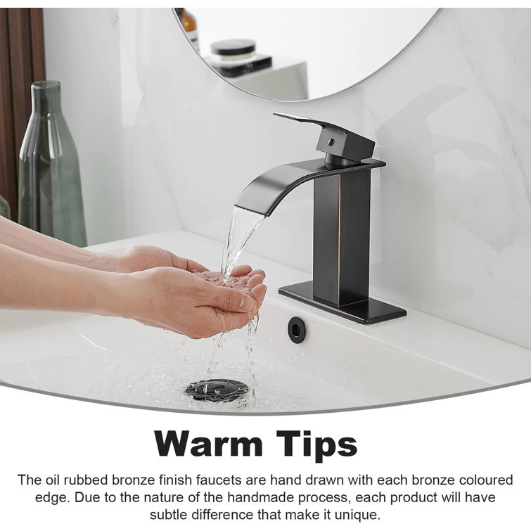 Oil Rubbed Bronze Waterfall Bathroom Faucet with Pop-Up Drain