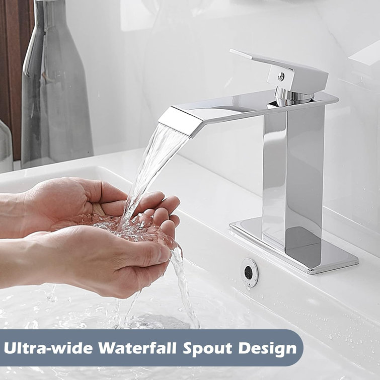 Chrome Single-Handle Waterfall Bathroom Faucet with Pop Up Drain