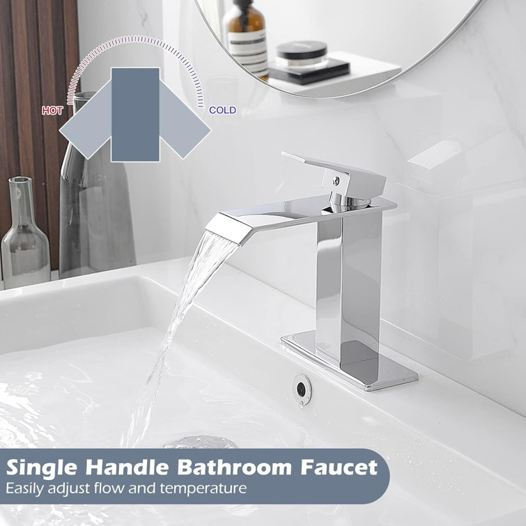 Chrome Single-Handle Waterfall Bathroom Faucet with Pop Up Drain