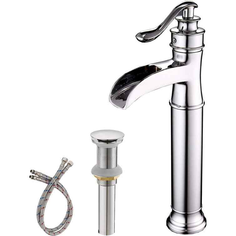 Polished Chrome Tall Vessel Sink Faucet with Waterfall Spout
