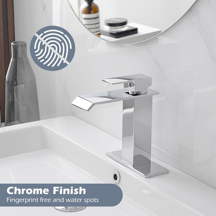 Chrome Single-Handle Waterfall Bathroom Faucet with Pop Up Drain