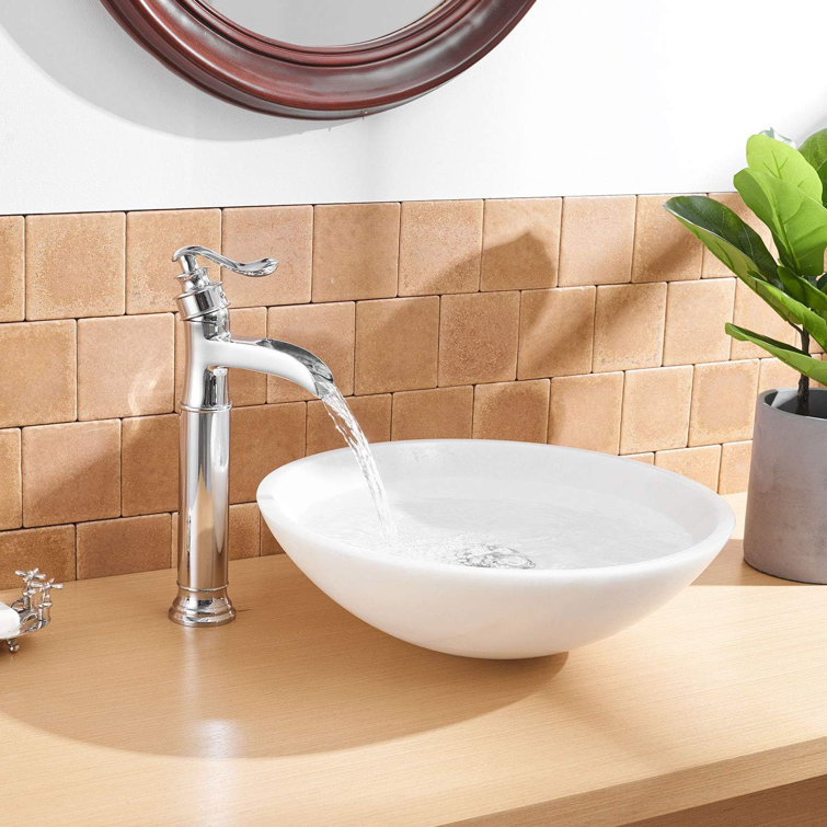 Polished Chrome Tall Vessel Sink Faucet with Waterfall Spout