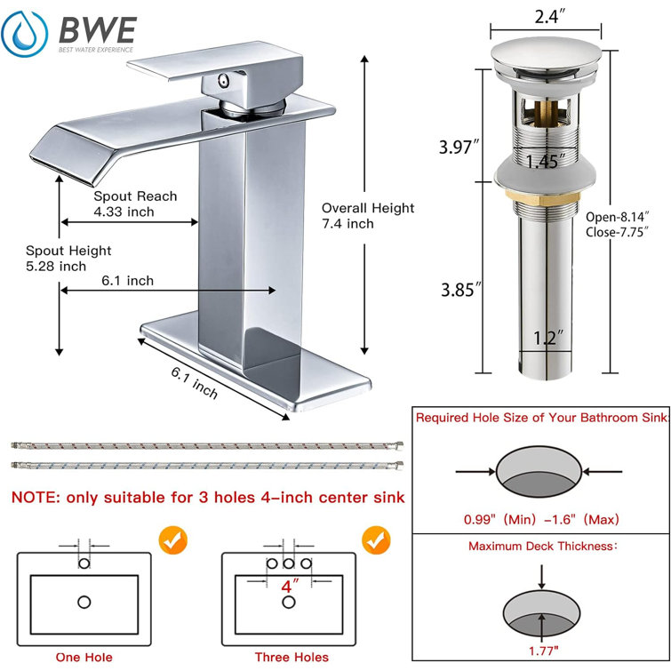Chrome Single-Handle Waterfall Bathroom Faucet with Pop Up Drain