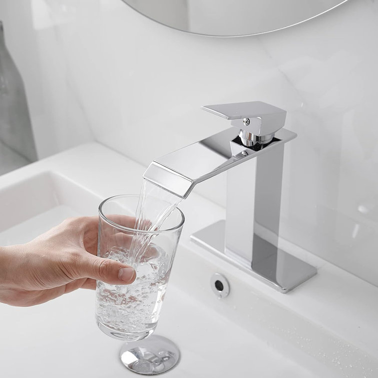 Chrome Single-Handle Waterfall Bathroom Faucet with Pop Up Drain