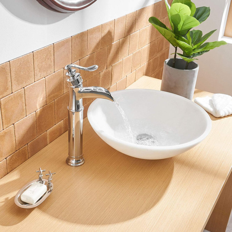 Polished Chrome Tall Vessel Sink Faucet with Waterfall Spout